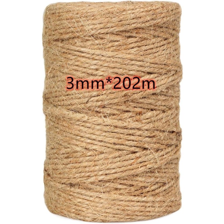 Juta zsinór/spárga, 3 mm, biológiailag lebomló, ellenálló és rugalmas, natúr, 202 m