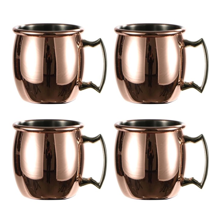 Moscow Mule mini szett, rozsdamentes acél belső, fényes réz bevonat, réz, 4 db