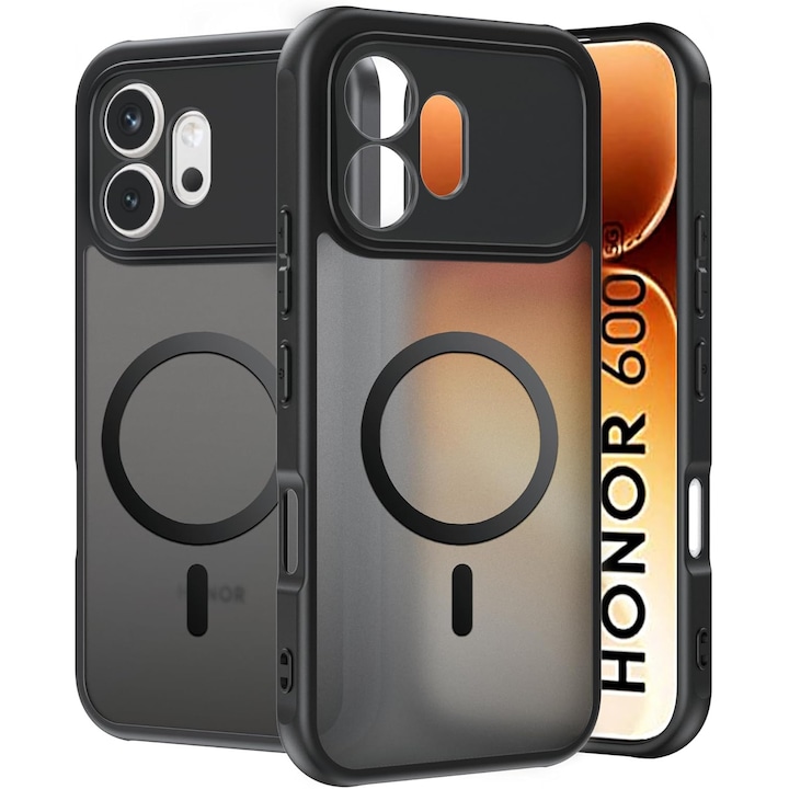 Husa pentru Honor 600 cu protectie pentru lentile si MagFit EasyCharge, Ghost Series Anti-ingalbenire, frosted - negru