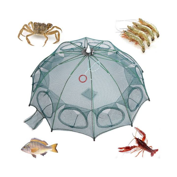 Capcana pliabila automata pentru pesti cu suport, pentru creveti, raci, crabi, 30x20x15cm