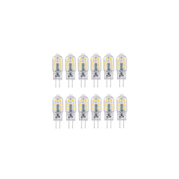 Ampoula LED G4, bec LED, 12 V, culot cu doua brose, IRC 80, alb cald 3000 K, 12 buc