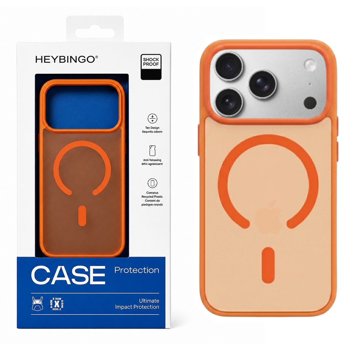 Husa pentru iPhone 17 PRO Portocaliu, HEYBINGO® X-Man, design slim, MagSafe, Anti-Soc, Anti Zgarieturi