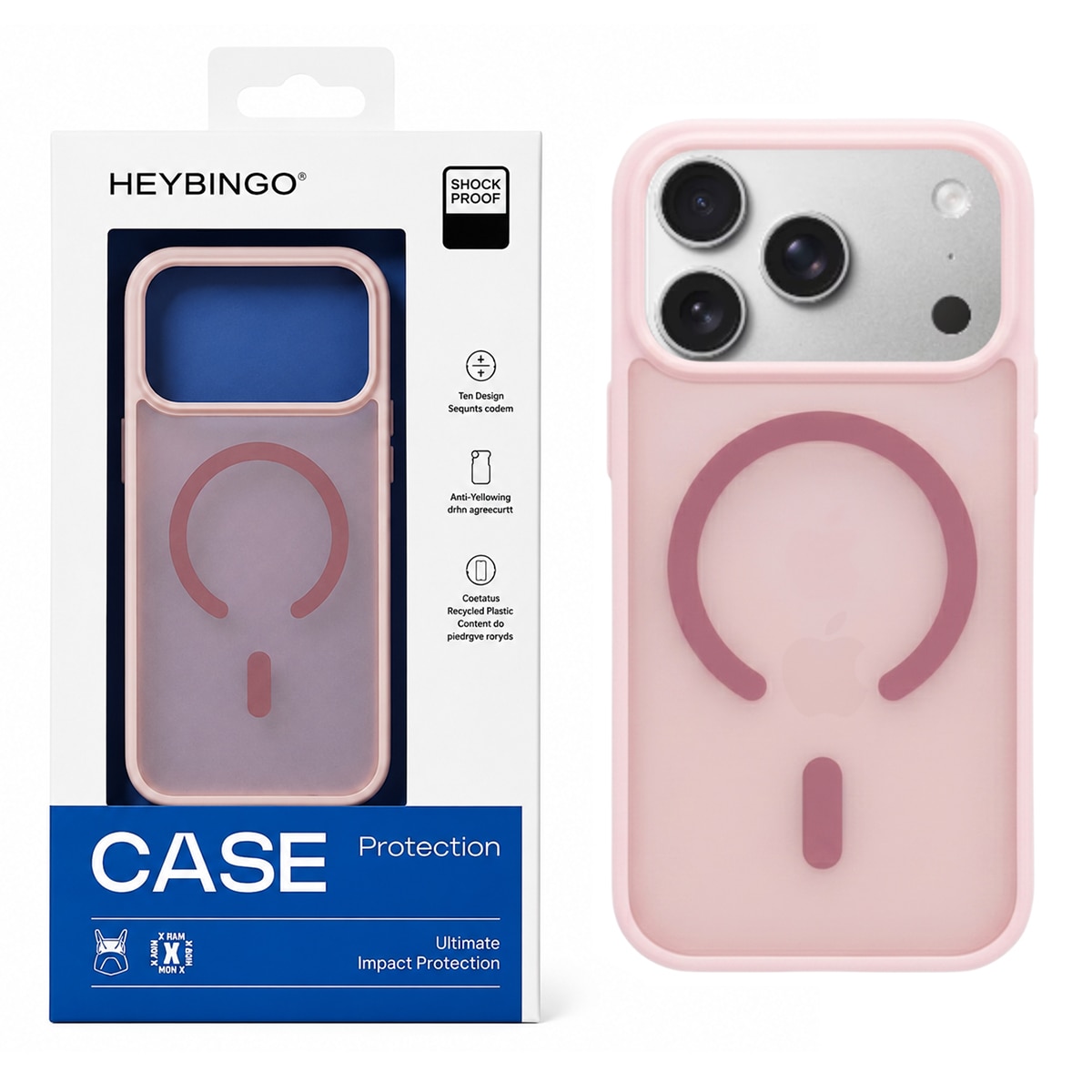 Husa pentru iPhone 17 PRO MAX Roz, HEYBINGO® X-Man, design slim, MagSafe, Anti-Soc, Anti Zgarieturi
