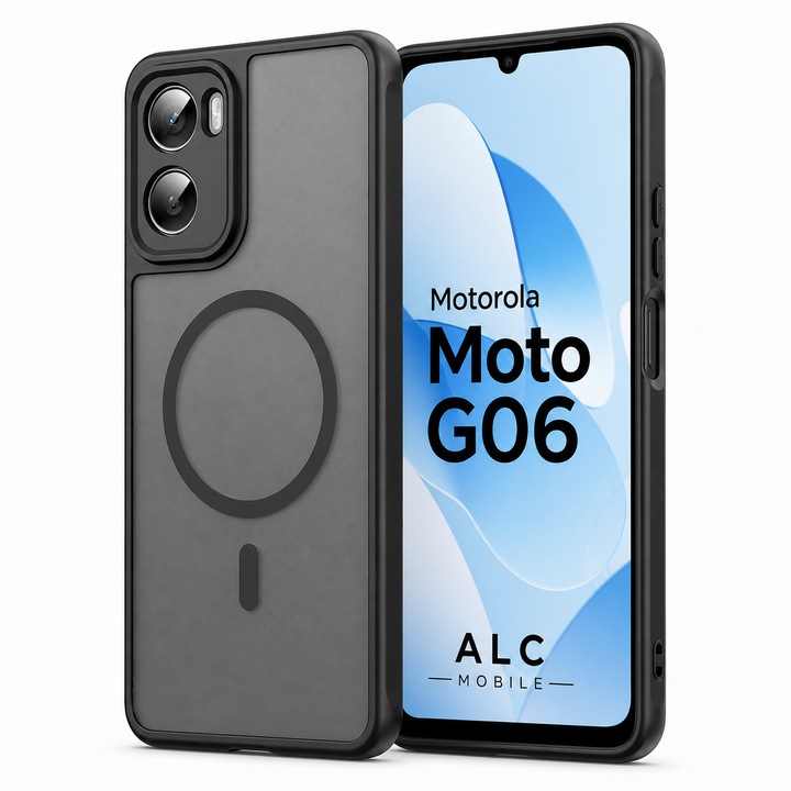 Husa pentru Motorola G06, Matte MagSafe, Protectie 360, Anti-Soc, Protectie Camera, Negru