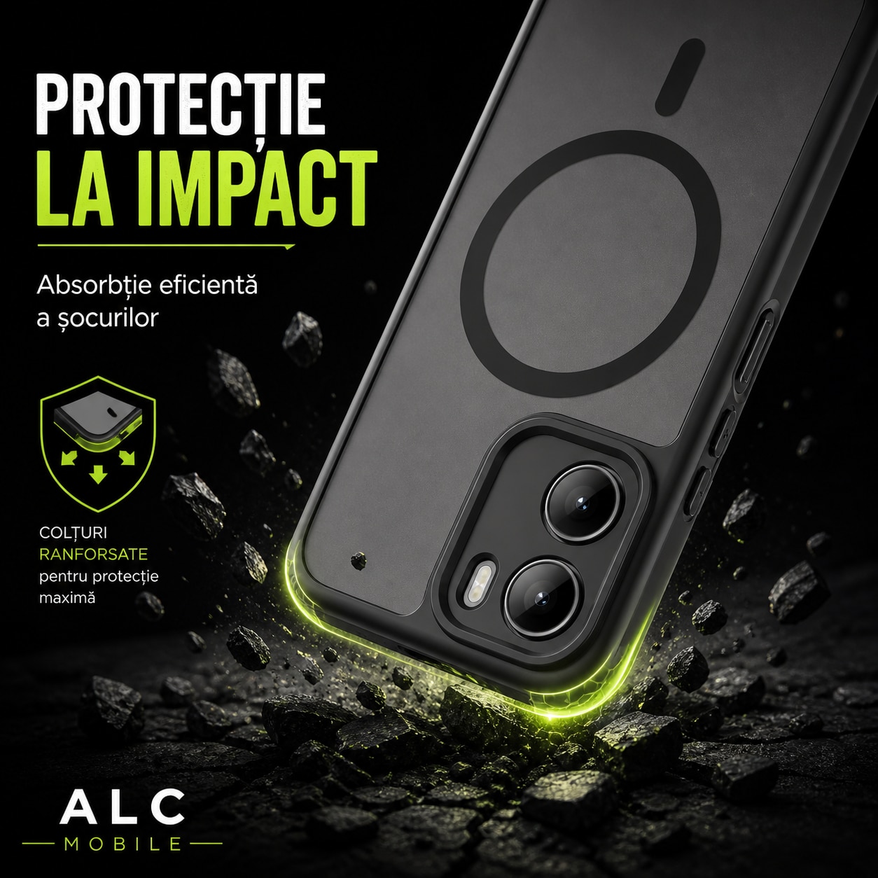 Husa pentru Motorola G06, Matte MagSafe, Protectie 360, Anti-Soc, Protectie Camera, Negru