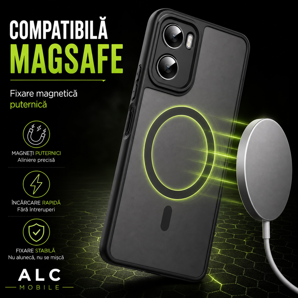 Husa pentru Motorola G06, Matte MagSafe, Protectie 360, Anti-Soc, Protectie Camera, Negru