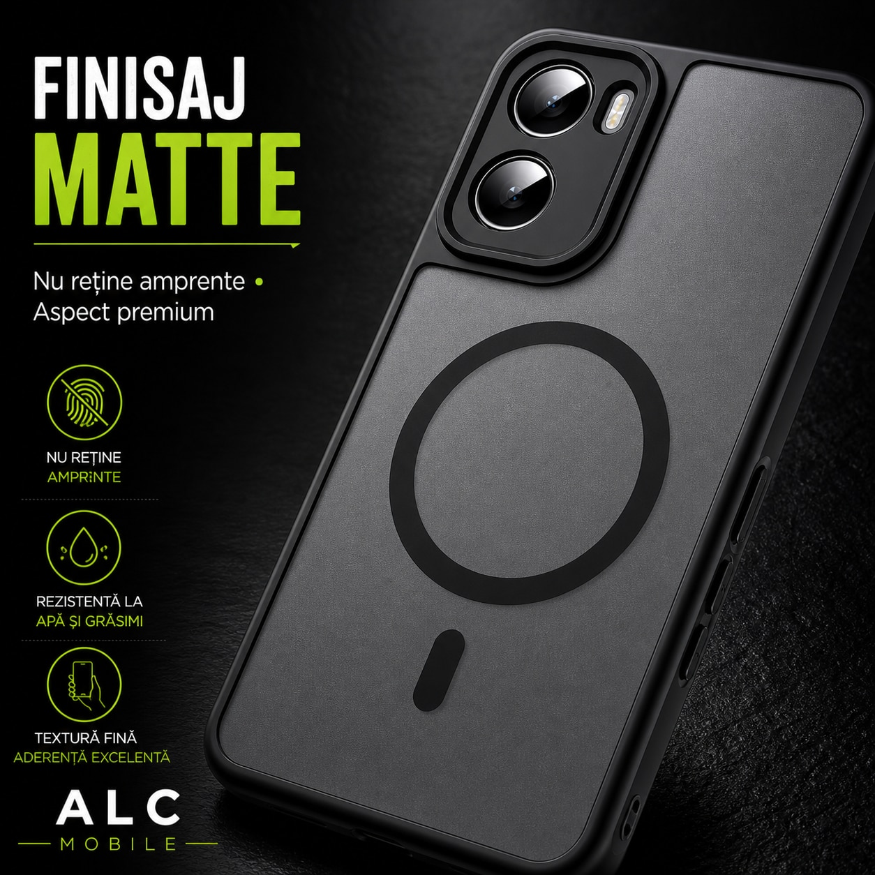 Husa pentru Motorola G06, Matte MagSafe, Protectie 360, Anti-Soc, Protectie Camera, Negru