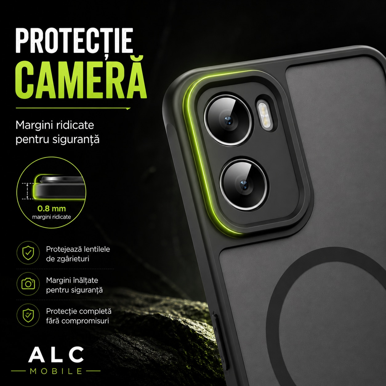 Husa pentru Motorola G06, Matte MagSafe, Protectie 360, Anti-Soc, Protectie Camera, Negru