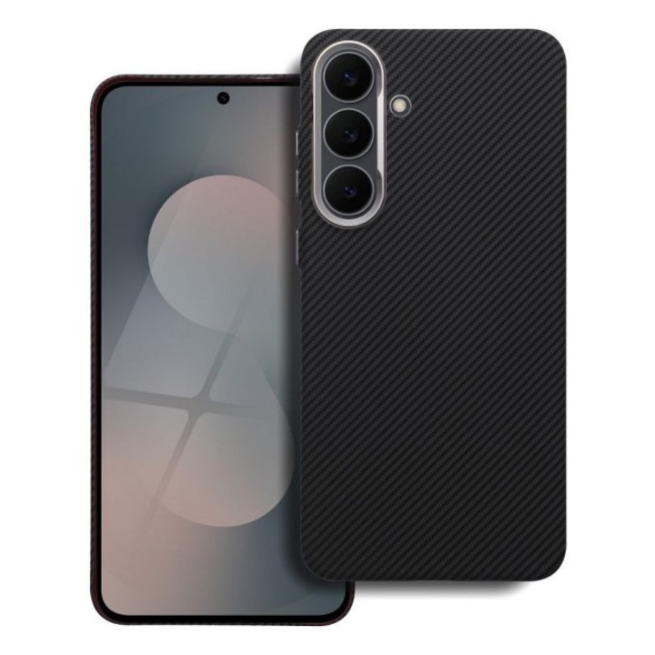 Husa Upzz® Compatibila Cu Samsung Galaxy A57 5G, Kevlar Carbon Texture, MagSafe, Protectie Metalica Camera, Doar 1MM, Negru