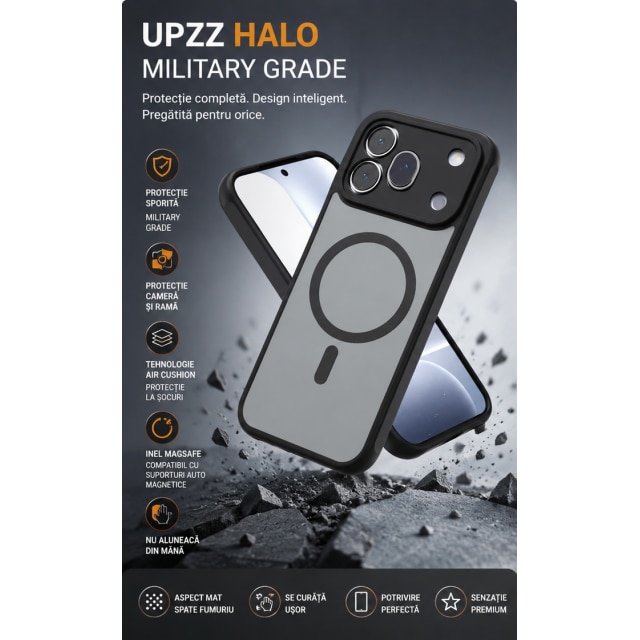 Husa Upzz® Halo Compatibila Cu HONOR 600 PRO, Protectie Camere si Colturi, Super Rezistenta, Negru