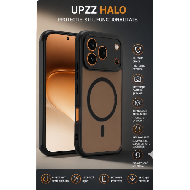 Husa Upzz® Halo Compatibila Cu HONOR 600 PRO, Protectie Camere si Colturi, Super Rezistenta, Negru
