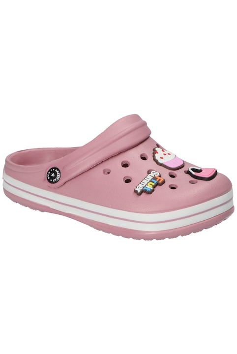 Saboti pentru copii American Club NH209, din spuma EVA, foarte usori, cu accesorii decorative detasabile si talpa antiderapanta, Roz