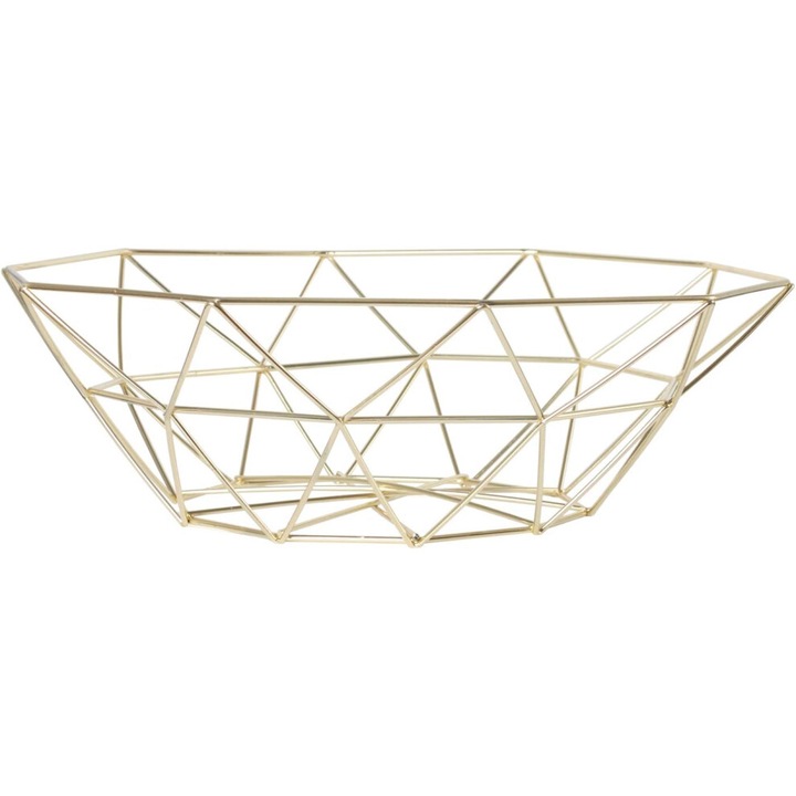 Dekoratív fém gyümölcstál/kosár, geometrikus design, multifunkcionális tárolás, arany