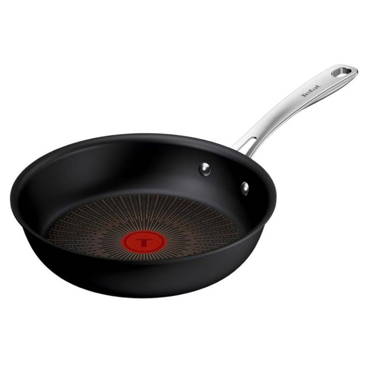 Tigaie Tefal Excellence+ G3300402, cu invelis antiaderent Extra Life X9, compatibila cu inductie si Thermo-Signal, negru/argintiu, 24 cm