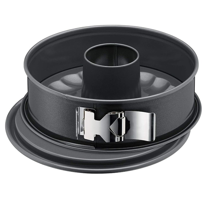 Forma de copt cu inel detasabil, tava springform din otel inoxidabil, cu strat antiaderent, pentru coacere uniforma, Negru, 1 buc