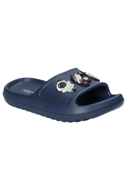 Saboti pentru copii American Club NH202, din spuma EVA, foarte usori, cu accesorii decorative detasabile si talpa antiderapanta, Bleumarin