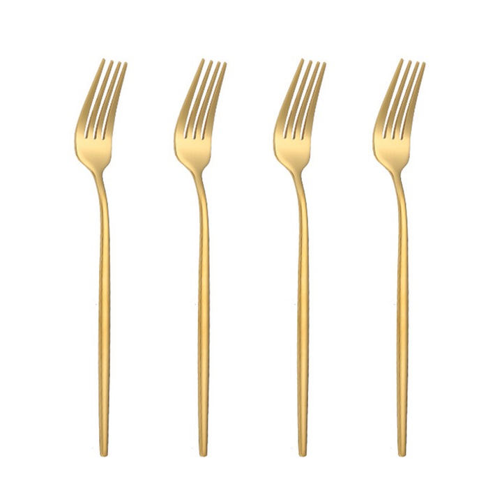 Set furculite de masa, reutilizabile, din otel inoxidabil alimentar, rezistente la coroziune, auriu, 4 bucati
