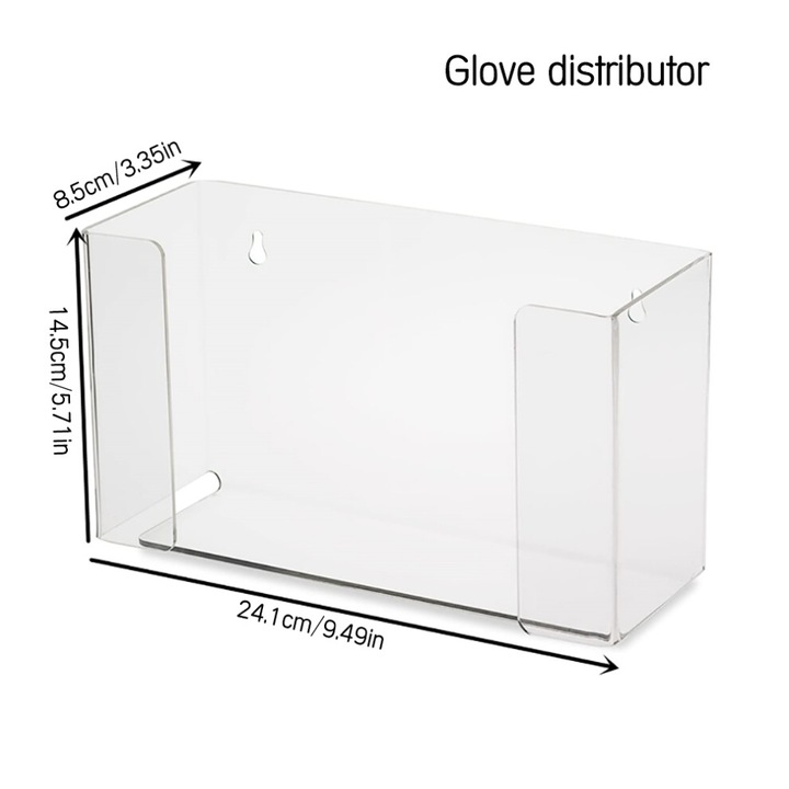 Dispenser mural PETG, multifunctional (manusi, dezinfectant, servetele), usor de montat si curatat, Transparent, 24.1x8.5x14.5 cm, 1 buc