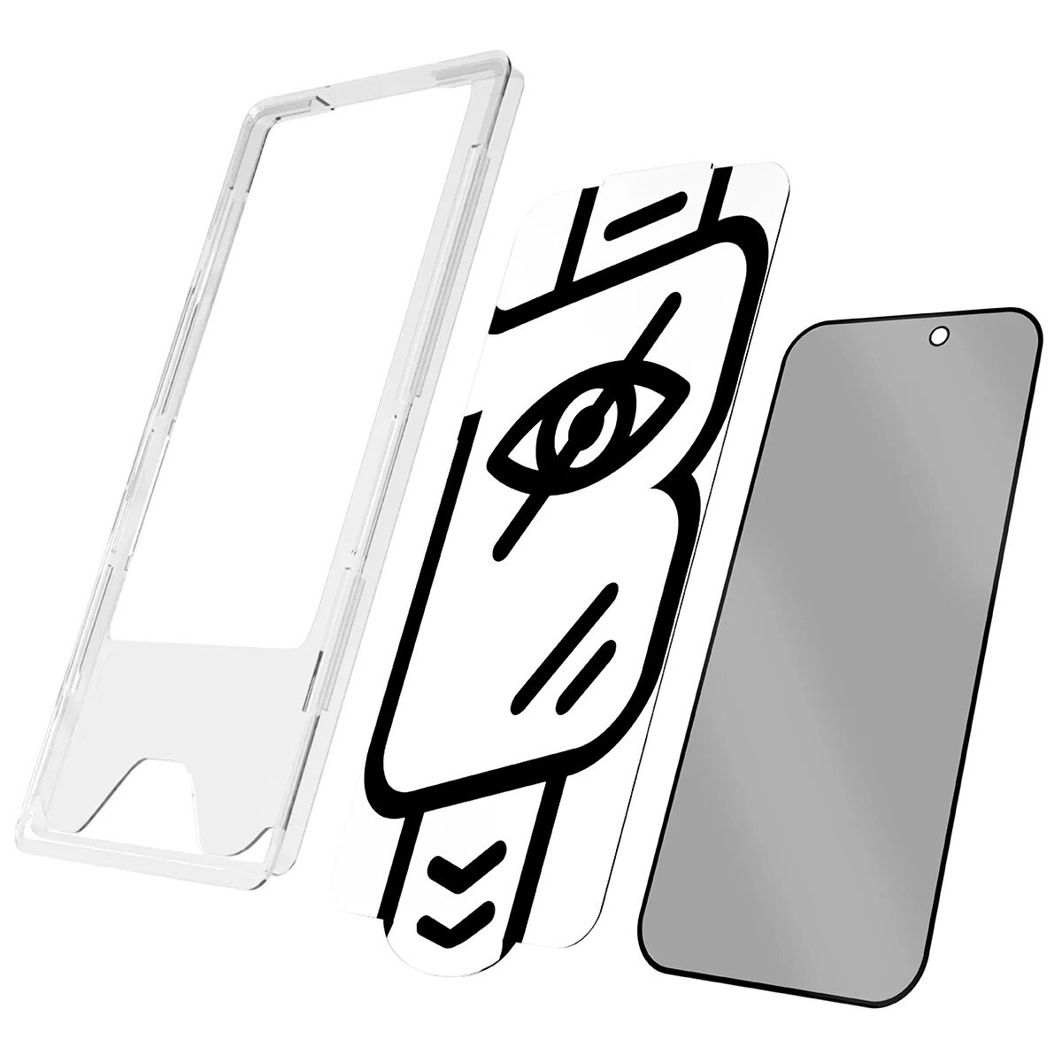 Set 2 Sticla privacy cu rama de montare Bizon Glass Aplikator Shadow do iPhone 16 Pro / 17