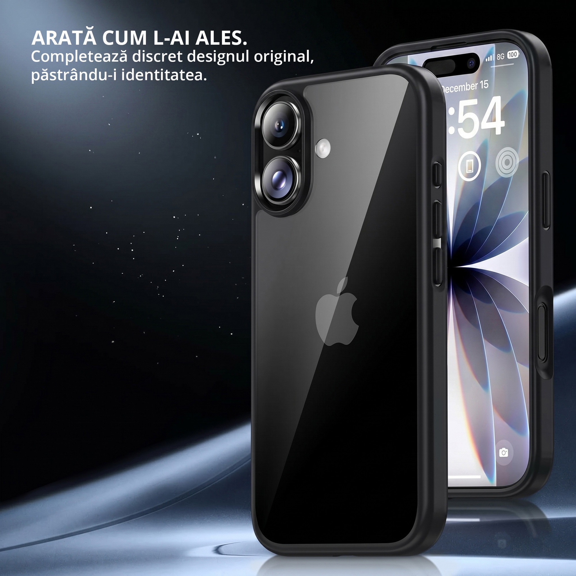 Husa antisoc pentru iPhone 17, transparenta, bumper negru, compatibila wireless charging