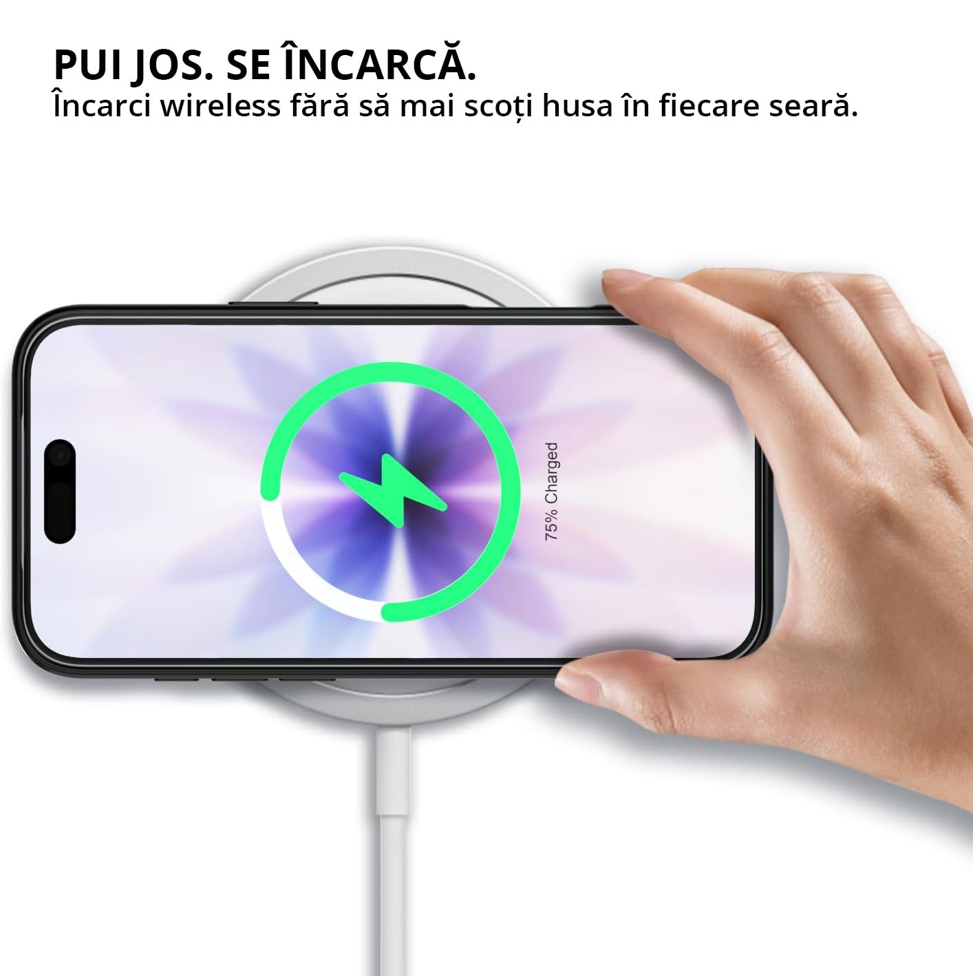 Husa antisoc pentru iPhone 17, transparenta, bumper negru, compatibila wireless charging