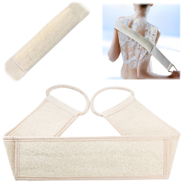 Burete exfoliant luffa natural pentru corp si spate cu manere