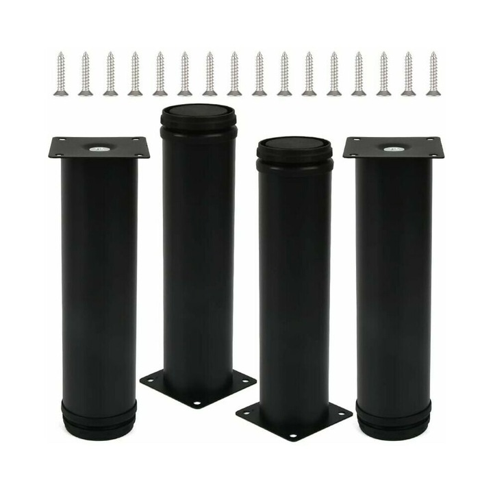 Picioare reglabile pentru mobila, suporturi de inaltare, cu baza din abs, tub din aliaj de aluminiu, negru, set 4 buc