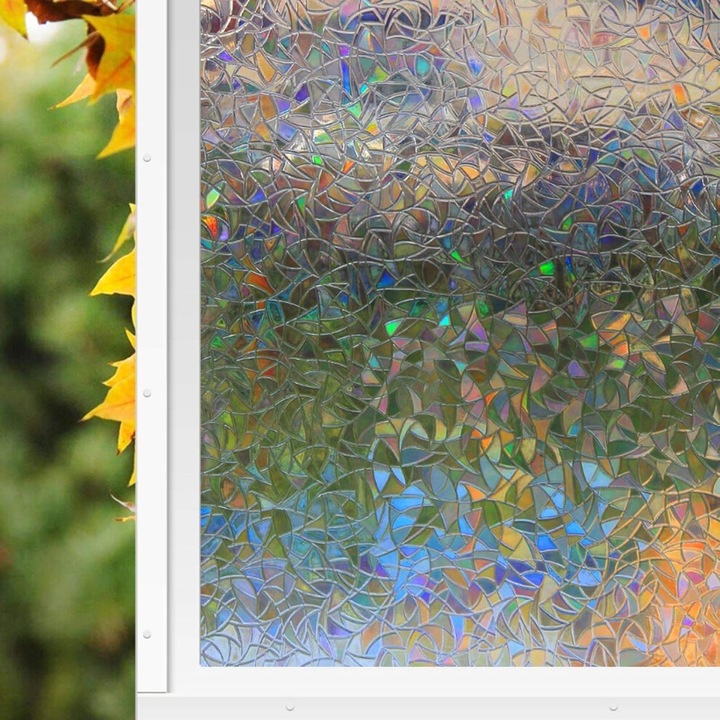 Folie decorativa statica pentru fereastra, efect curcubeu, usor de montat si demontat, transparenta, 30x45cm