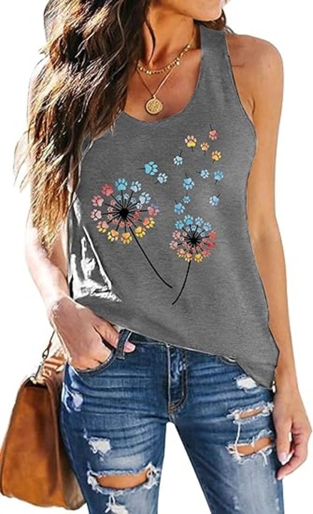 Tricou de vara pentru femei, cu imprimeu floral si guler rotund, Marime S