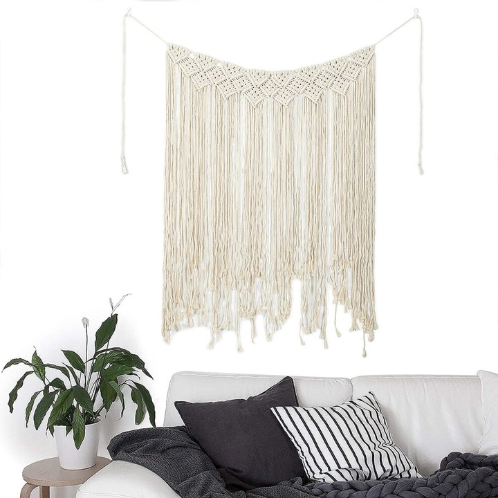 Makramé függöny Boho, 80x115cm, természetes pamut, kézzel készített India