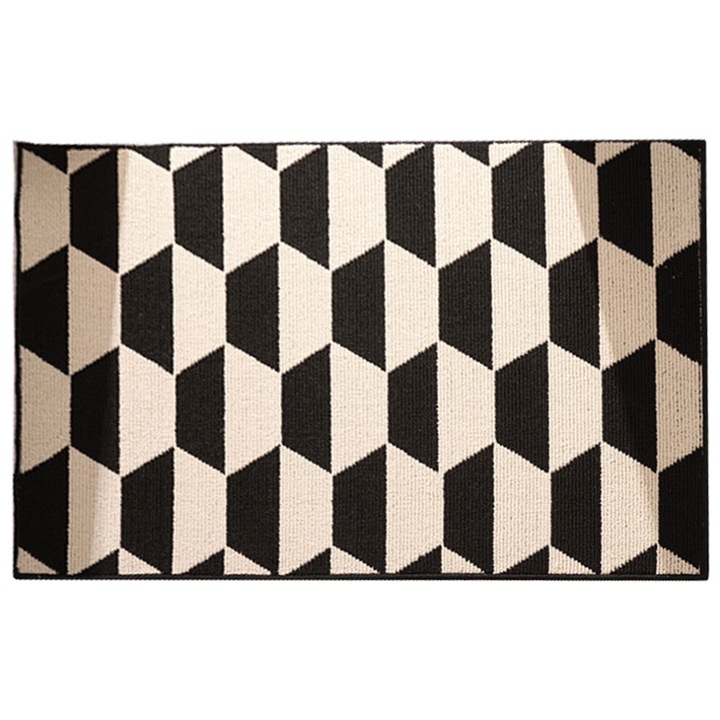 Covor/pres pentru interior/exterior, poliester, absorbant, nu lasa scame, antiderapant, usor de curatat, negru/crem