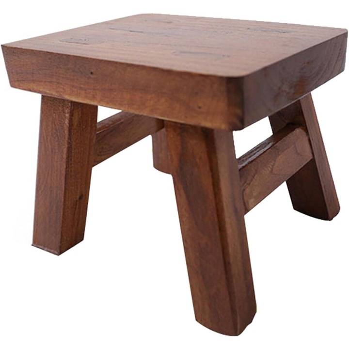 Taburet din lemn masiv de ulm, rustic, multifunctional, natural, 30x30x45cm