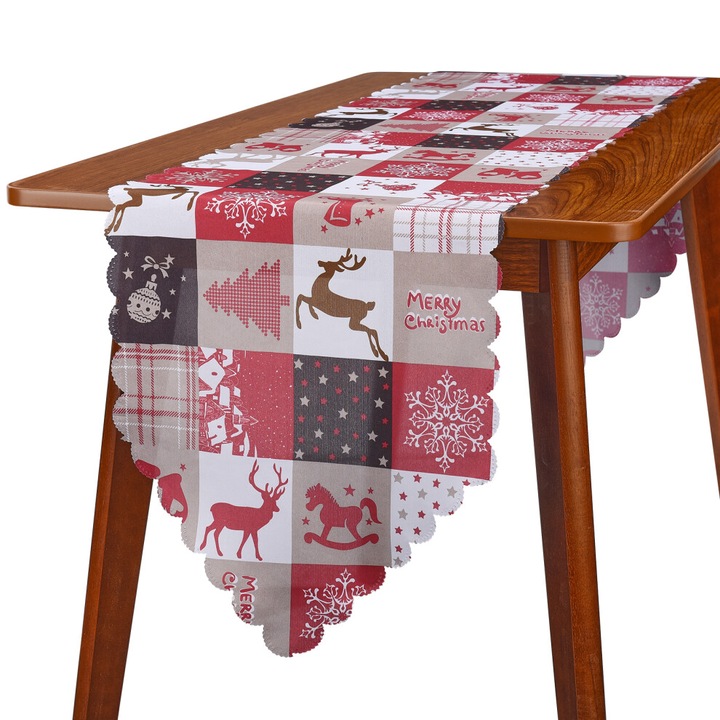 Karácsonyi asztali futó, mikulásvirág mintával, elegáns kárpit, többszínű, 30x150cm