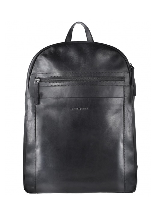 Rucsac unisex piele naturala negru 34 x 46 cm, Pure Black, Greenburry