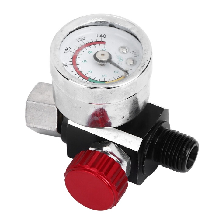 Manometru/regulator de presiune pentru pistol de vopsit, din otel inoxidabil, cu port filetat G1/4, reglabil, Multicolor, 1 buc