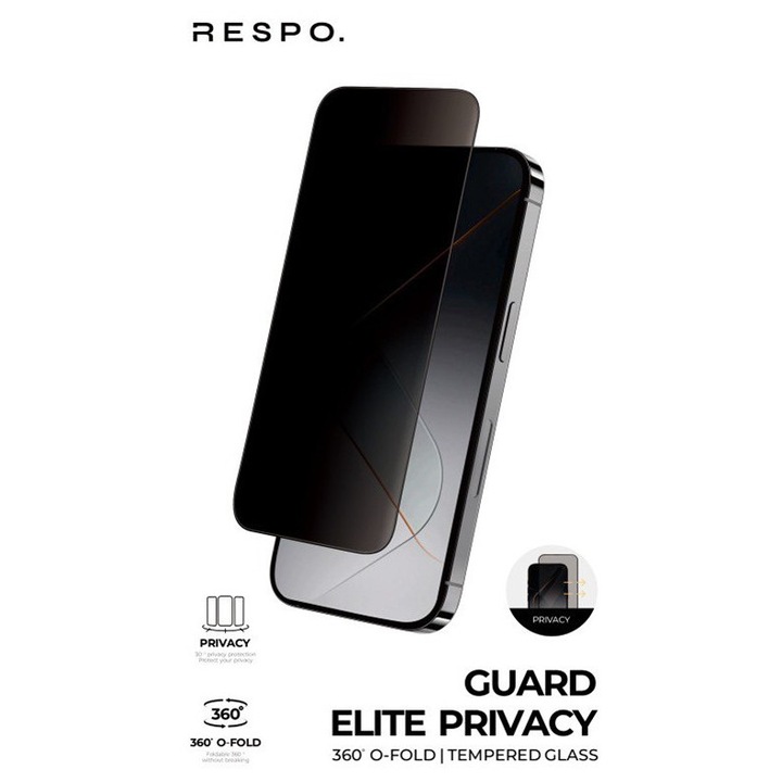 Sticla Securizata Cu Filtru De Confidentialitate Respo Guard Elite Privacy, Unghi De 30 Grade Pentru Protectie Intimitate, Strat Oleofob Anti-Murdarie, Tehnologie 360 O-Fold Pentru Adaptare Ecrane Curbate
