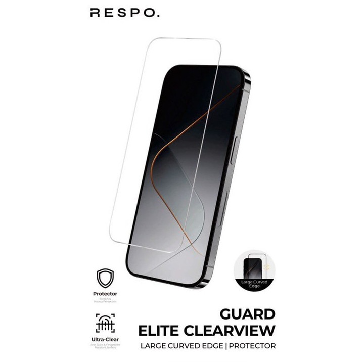 Sticla Securizata Respo Guard Elite Clearview De Clasa Premium, Strat Oleofob Rezistent La Amprente Si Murdarie, Transparenta Maxima Ultra-Clear, Margine Curbata Mare Pentru Protectie Completa Ecran