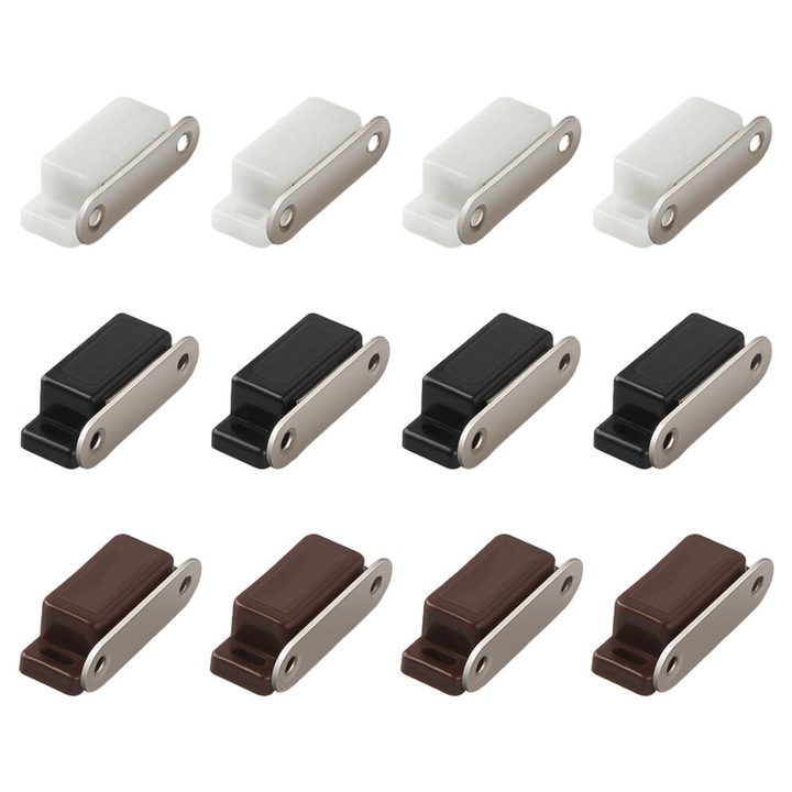 Set 12 loquete magnetice pentru usi, din otel inoxidabil, magnet puternic, cu accesorii de montaj incluse, Multicolor