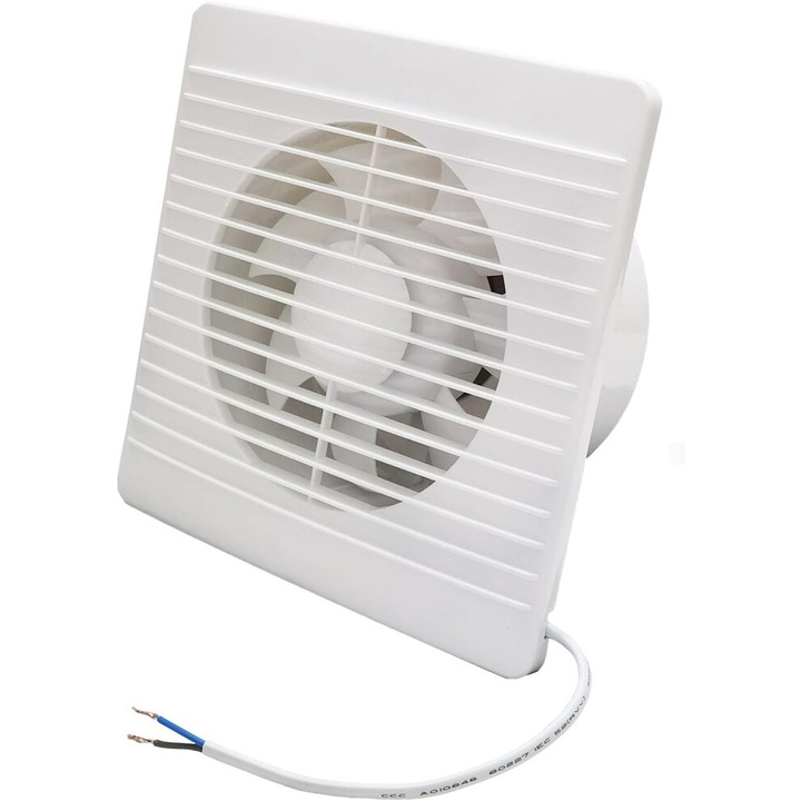 Elszívó ventilátor garázsba és fürdőszobába, visszacsapó szelep, golyóscsapágyas motor, csendes működés, IPX2, fehér