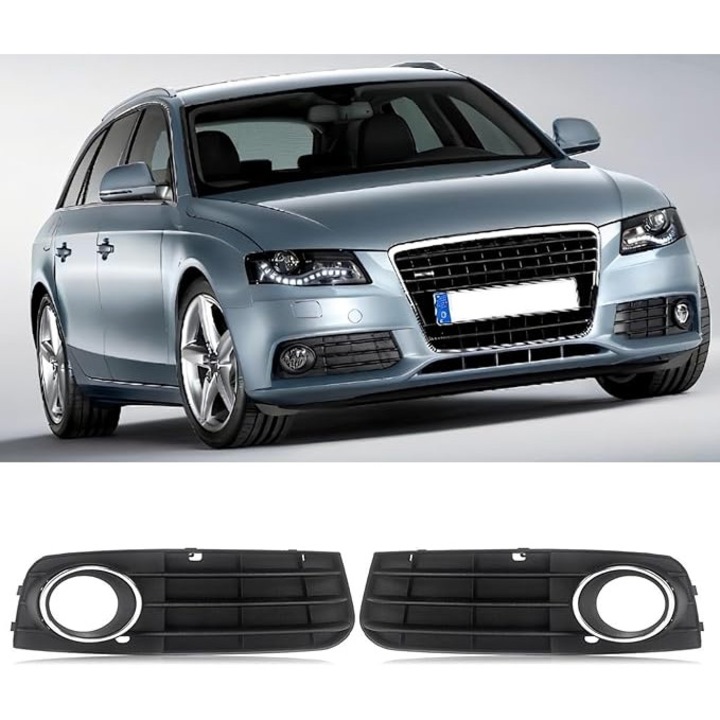2 db ködlámpa rács készlet, kompatibilis Audi A4 B8 8K (2009-2011), első lökhárító bal + jobb, fekete, kód 8KD807681 / 8KD807682