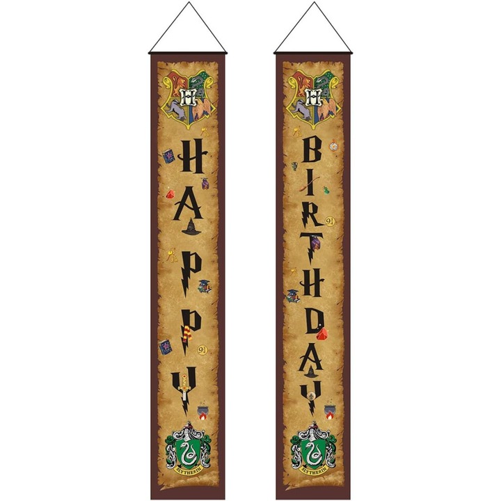 Dekoratív születésnapi banner, varázslat témájú, ökológiai juta, 150x30cm