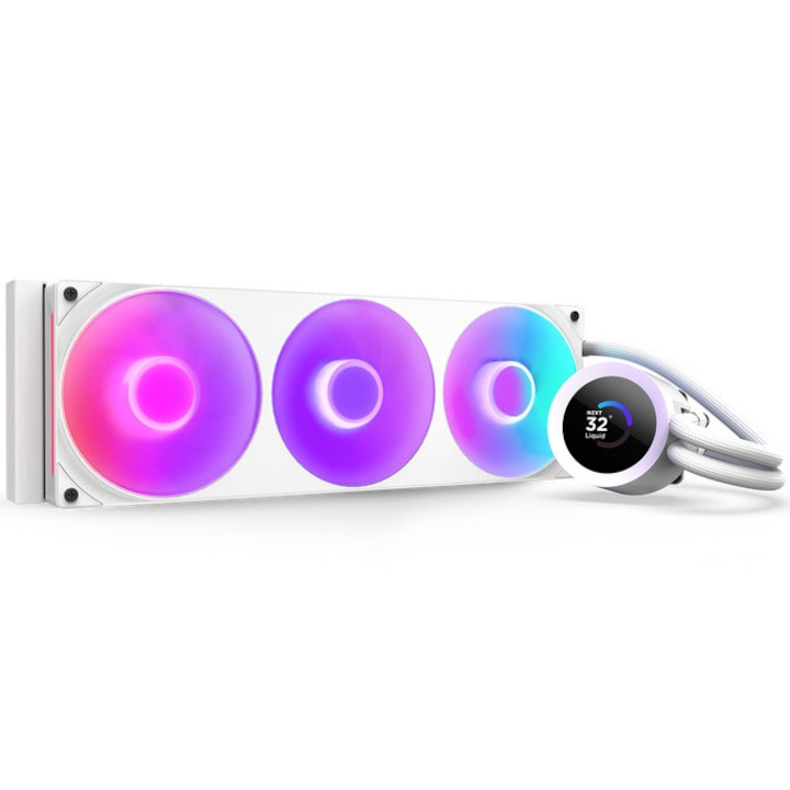 Cooler CPU Nzxt Kraken Plus 360 RGB, AIO 360mm, Display LCD, compatibil Intel și AMD, Alb