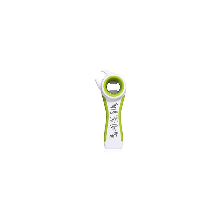 Többfunkciós befőttesüveg-nyitó, kupaknyitó, csúszásmentes, ergonomikus fogantyúval időseknek, fehér/zöld