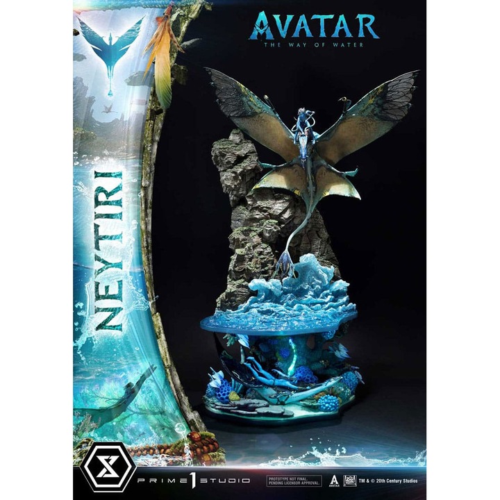 Prime 1 Studio Ultimate Diorama Masterline UDMAVTR-02 Neytiri Banshee-n figura/szobor, LED világítású talppal és korallzátony dekorációval, Többszínű, 77 cm