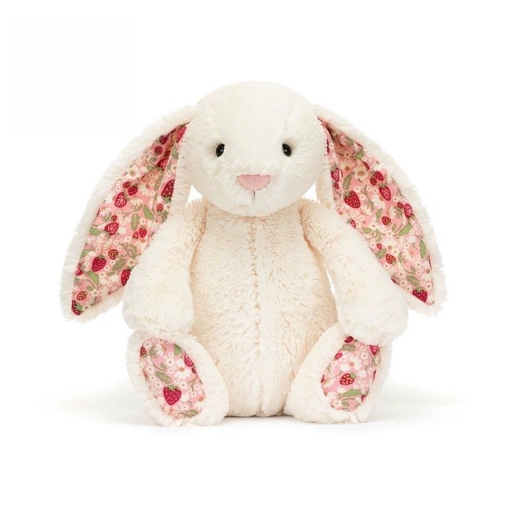 Jellycat Floral Bunny plüssjáték, extra puha plüss nyuszi virágmintás belső füllel és talpakkal, fehér, 31 cm