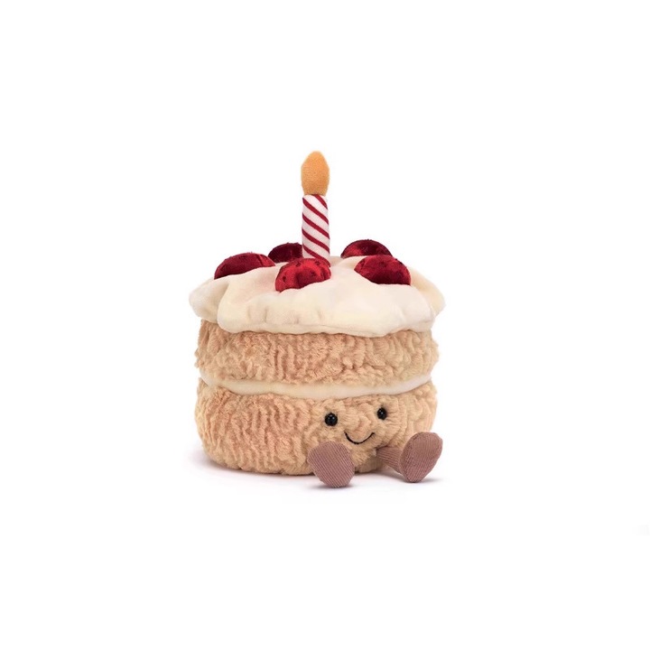 Плюшена играчка/кукла Jellycat Birthday Cake, мека, с усмихнато лице, бежова, 20 см