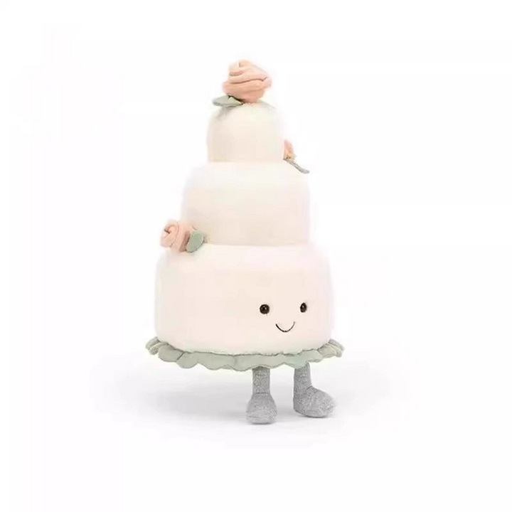 Jellycat Háromszintes Torta plüssjáték, puha, dekoratív virágokkal, krém/halvány rózsaszín, 26 cm