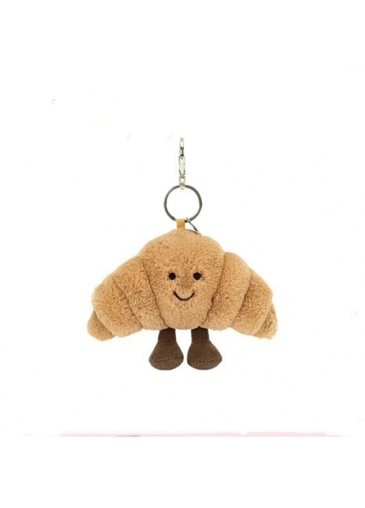 Jellycat, плюшен ключодържател с усмихнато лице и метален пръстен Croissant, кафяв