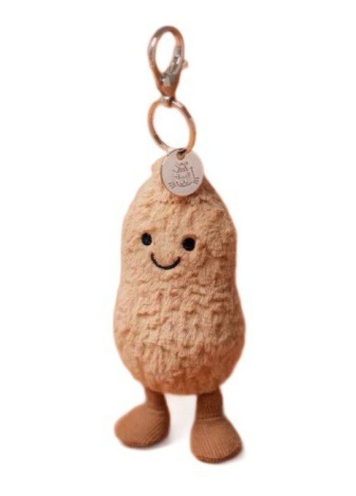 Jellycat Peanut plüss kulcstartó, rögzíthető plüssjáték, fém karabinerrel, bézs, 1 db