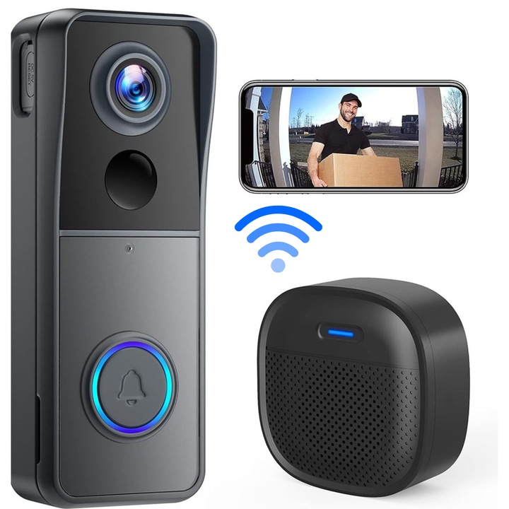 Sonerie Video Wireless Inteligenta Fara Fir 4K 5MP, Compatibila Alexa si Google Home, Aplicatie CloudEdge, Bluetooth, Stocare Card MicroSD si Cloud, Detectie Miscare, Audio Bidirectional, Vedere Nocturna, Notificari Telefon, Ghid Utilizare Limba Romana